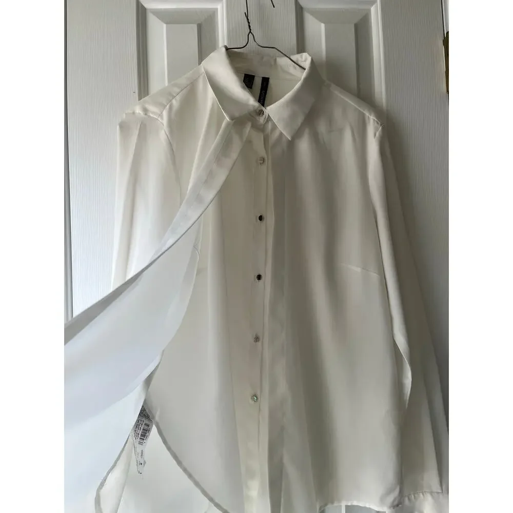 Mango Suit White Layered Long Sleeve Button Up Blouse Large - Picture 2 of 5